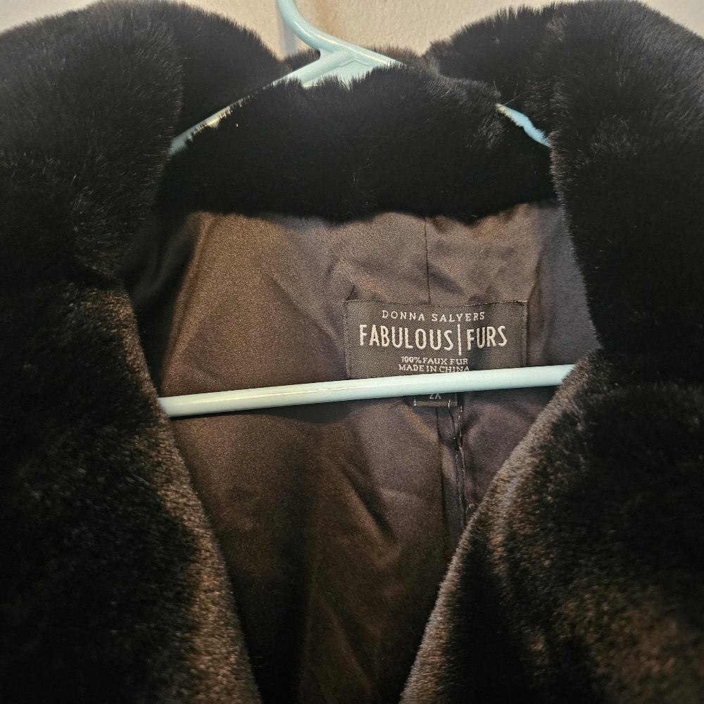 New 2X Coat Mink Faux Fur Hook Front Dark Chocolate Brown Mob Wife Chic Nwt - Picture 3 of 4